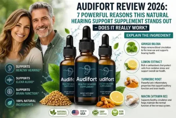 Audifort hearing support supplement bottles with natural ingredients