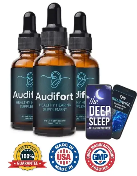 Audifort supplement with bonus materials and guarantee badges